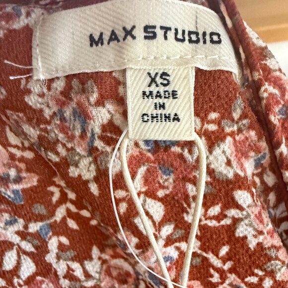 NWT Max Studio Size XS Brown Floral Wrap Dress Short Sleeve Ruffles Midi Dress - Picture 9 of 11